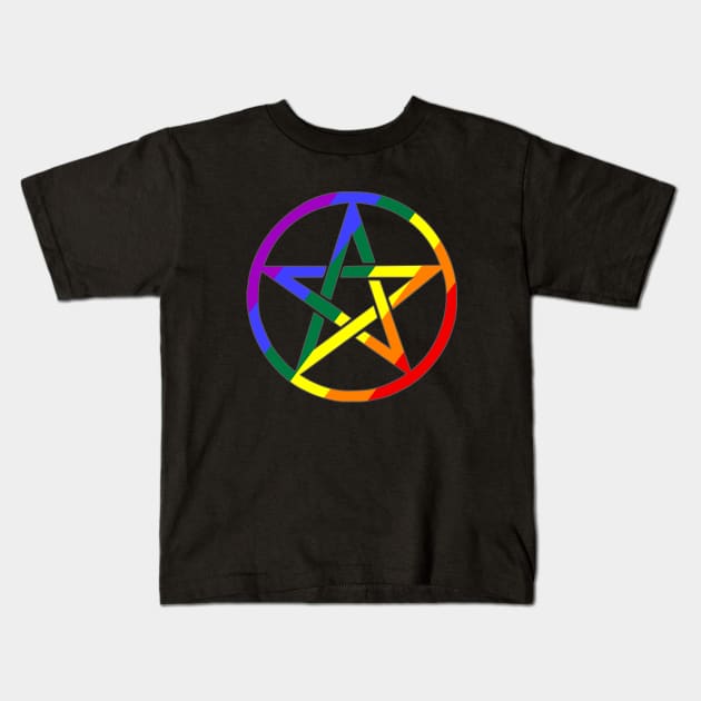 Rainbow Pentacle Wiccan Symbol Kids T-Shirt by AmandaPandaBrand